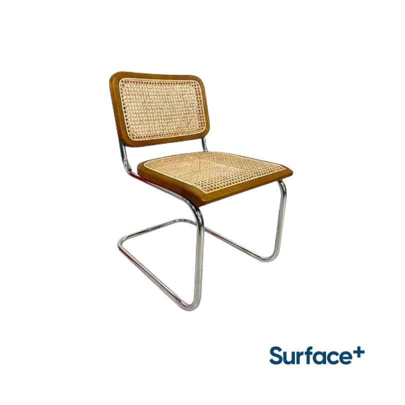 CESCA Elm Wood Chair with Rattan Seat and Chrome-Plated Steel Legs